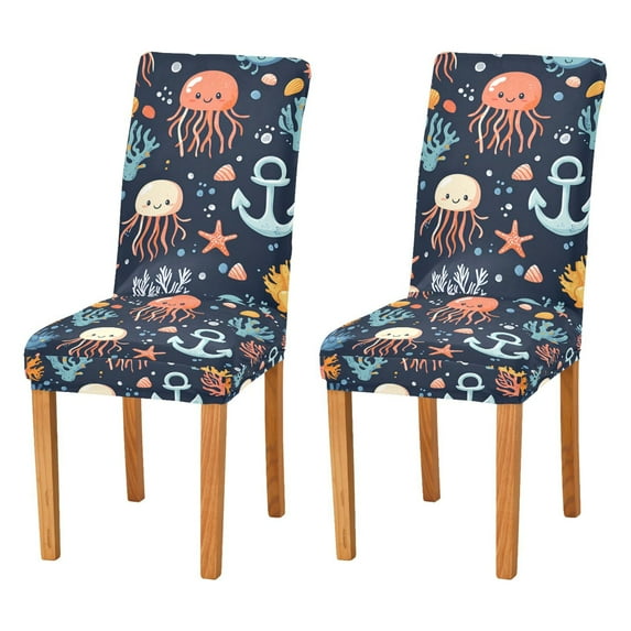 Yayeee 2 Pack Dining Chair Covers Stretch Parson Chairs Slipcovers Seat Protector, Red Jellyfish