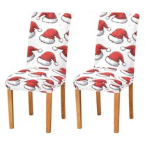 Yayeee 2 Pack Dining Chair Covers Stretch Parson Chairs Slipcovers Seat Protector, Red Santa Hats Pattern