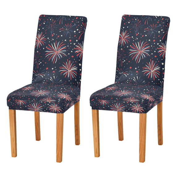 Yayeee 2 Pack Dining Chair Covers Stretch Parson Chairs Slipcovers Seat Protector, Red and White Fireworks Pattern