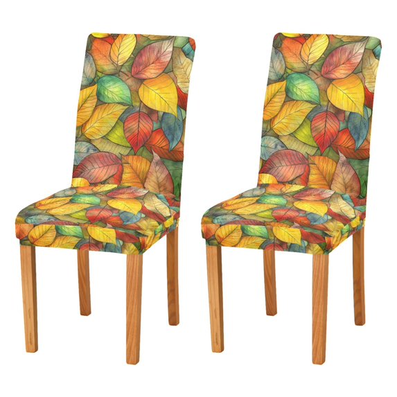 Yayeee 2 Pack Dining Chair Covers Stretch Parson Chairs Slipcovers Seat Protector, Retro Autumn Leaves