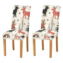 Yayeee 2 Pack Dining Chair Covers Stretch Parson Chairs Slipcovers Seat Protector, Retro Christmas Forest