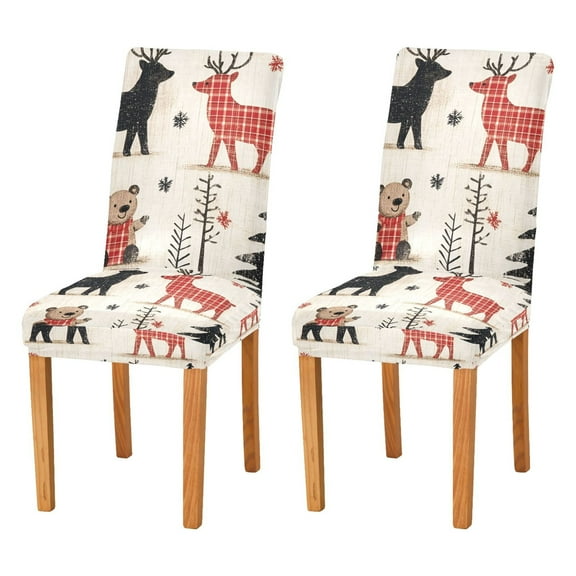 Yayeee 2 Pack Dining Chair Covers Stretch Parson Chairs Slipcovers Seat Protector, Retro Christmas Forest