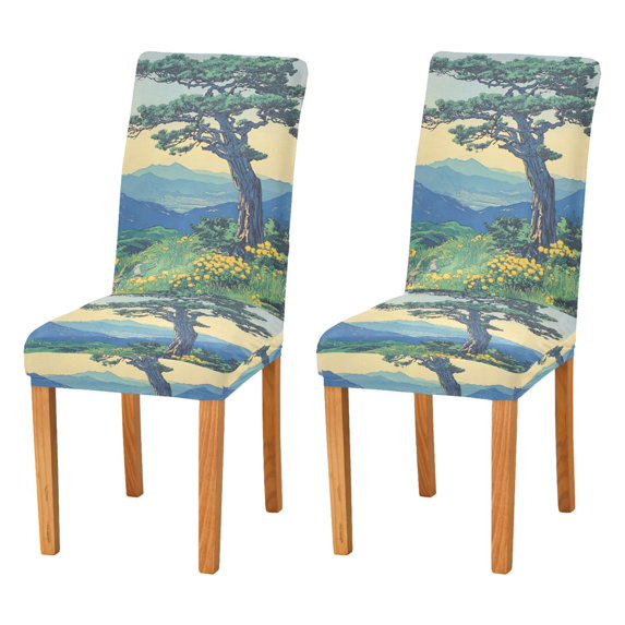 Yayeee 2 Pack Dining Chair Covers Stretch Parson Chairs Slipcovers Seat Protector, Retro Mountain