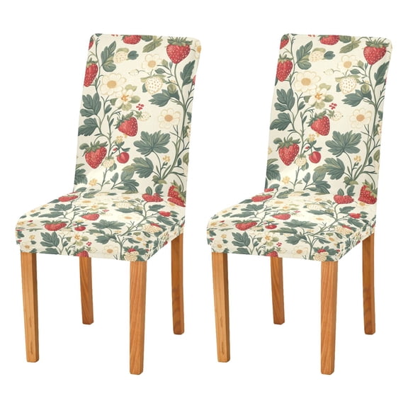 Yayeee 2 Pack Dining Chair Covers Stretch Parson Chairs Slipcovers Seat Protector, Small Strawberry Pattern