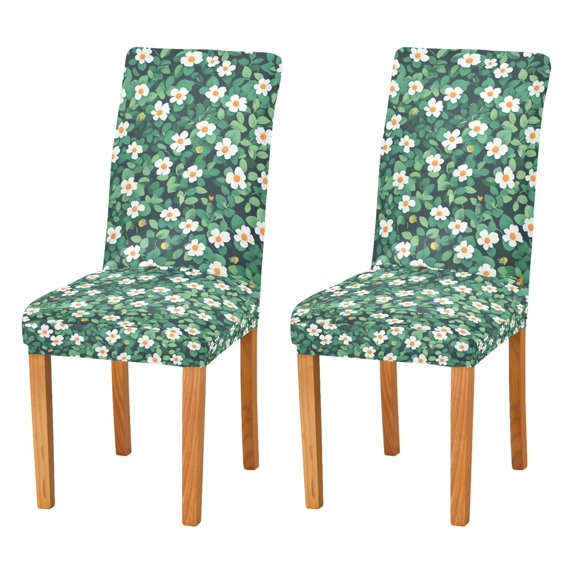 Yayeee 2 Pack Dining Chair Covers Stretch Parson Chairs Slipcovers Seat Protector, Small White Flowers