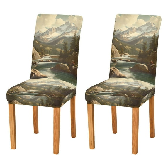 Yayeee 2 Pack Dining Chair Covers Stretch Parson Chairs Slipcovers Seat Protector, Snow Mountains