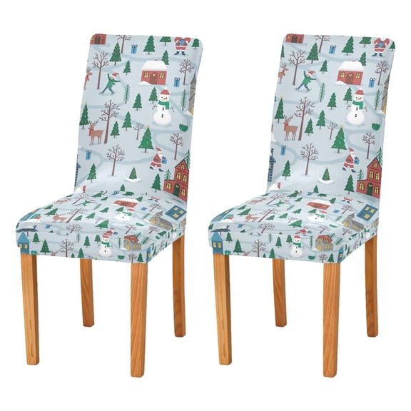 Yayeee 2 Pack Dining Chair Covers Stretch Parson Chairs Slipcovers Seat Protector, Snowy Christmas Pattern