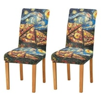 Yayeee 2 Pack Dining Chair Covers Stretch Parson Chairs Slipcovers Seat Protector, Starry Pizza