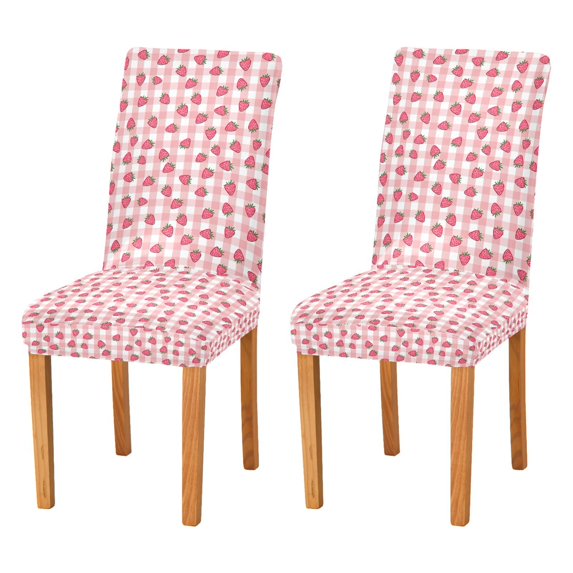 Yayeee 2 Pack Dining Chair Covers Stretch Parson Chairs Slipcovers Seat Protector, Strawberry Plaid Pattern