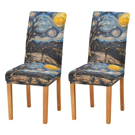 Yayeee 2 Pack Dining Chair Covers Stretch Parson Chairs Slipcovers Seat Protector, Swirling Starry Sky