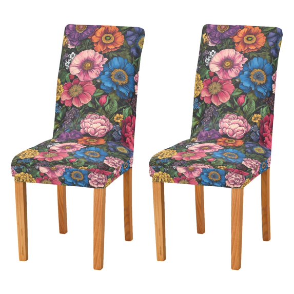 Yayeee 2 Pack Dining Chair Covers Stretch Parson Chairs Slipcovers Seat Protector, Vibrant Blooming Flowers