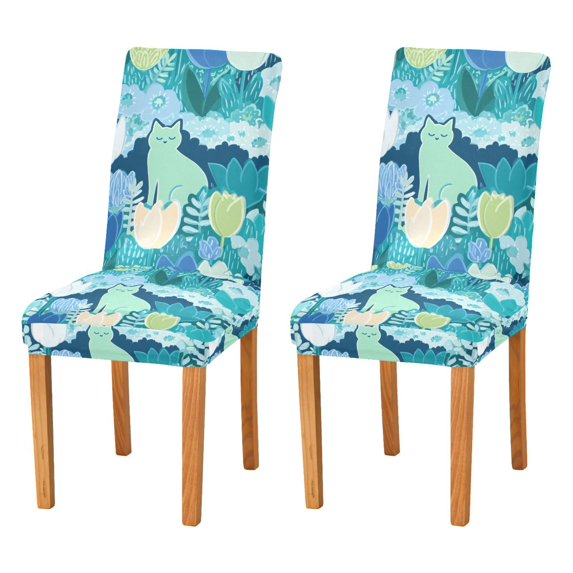 Yayeee 2 Pack Dining Chair Covers Stretch Parson Chairs Slipcovers Seat Protector, Vibrant Cat Pattern
