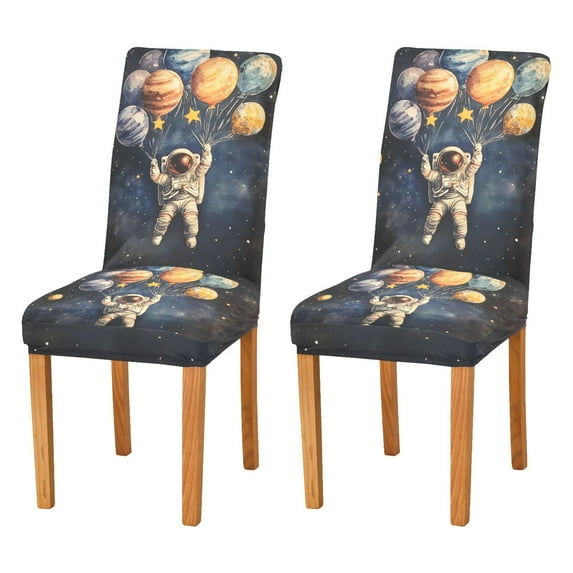 Yayeee 2 Pack Dining Chair Covers Stretch Parson Chairs Slipcovers Seat Protector, Watercolor Astronaut