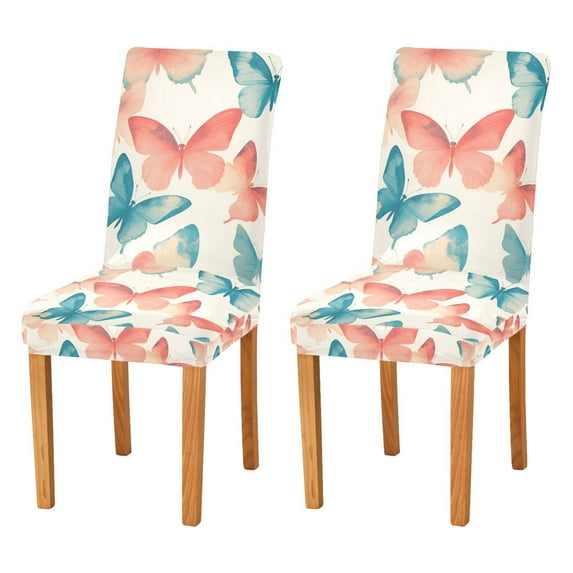 Yayeee 2 Pack Dining Chair Covers Stretch Parson Chairs Slipcovers Seat Protector, Watercolor Butterflies
