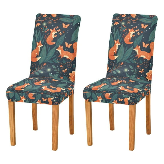 Yayeee 2 Pack Dining Chair Covers Stretch Parson Chairs Slipcovers Seat Protector, Whimsical Foxes Pattern