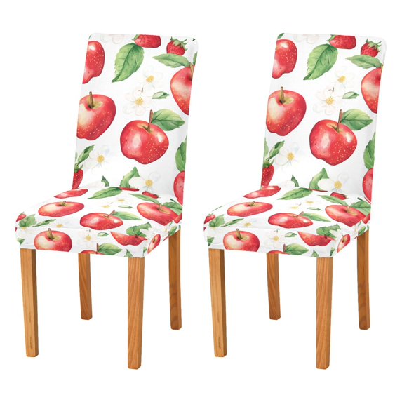 Yayeee 2 Pack Dining Chair Covers Stretch Parson Chairs Slipcovers Seat Protector, White Apple Pattern