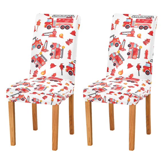 Yayeee 2 Pack Dining Chair Covers Stretch Parson Chairs Slipcovers Seat Protector, White Cartoon Fire Truck Pattern