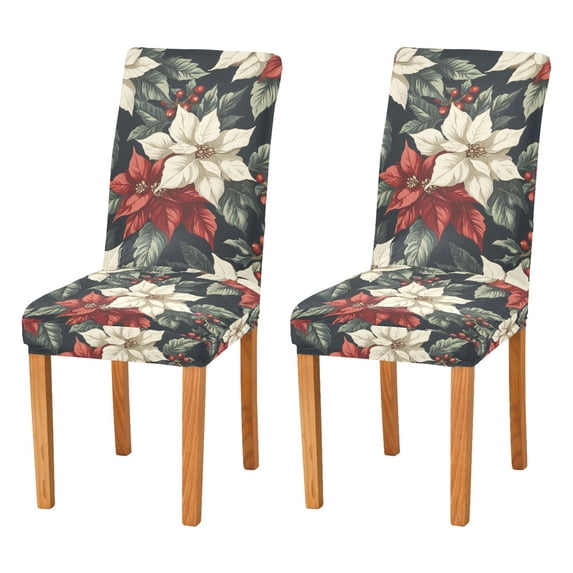 Yayeee 2 Pack Dining Chair Covers Stretch Parson Chairs Slipcovers Seat Protector, White Christmas Leaves