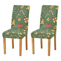 Yayeee 2 Pack Dining Chair Covers Stretch Parson Chairs Slipcovers Seat Protector, Yellow Christmas Gingerbread