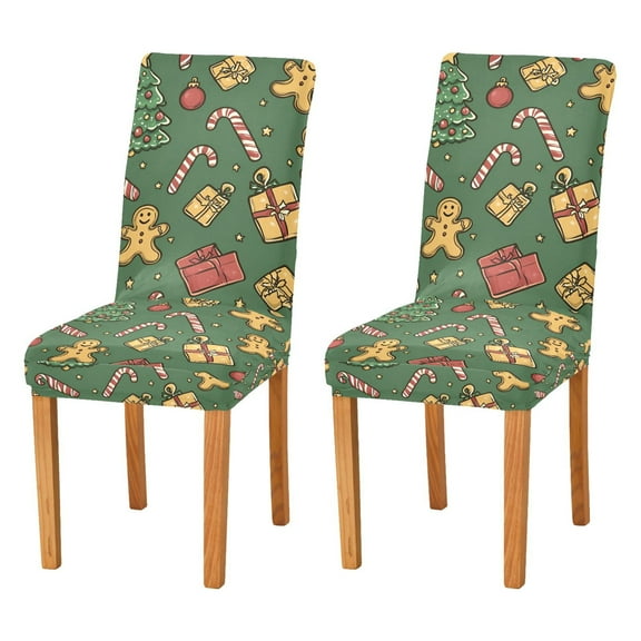 Yayeee 2 Pack Dining Chair Covers Stretch Parson Chairs Slipcovers Seat Protector, Yellow Christmas Gingerbread