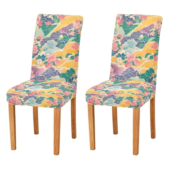 Yayeee 2 Pack Dining Chair Covers Stretch Parson Chairs Slipcovers Seat Protector, Yellow Floral Wave