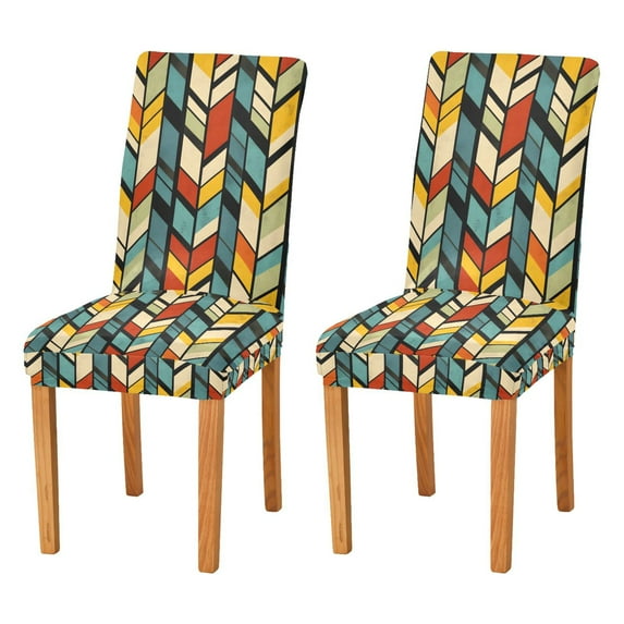 Yayeee 2 Pack Dining Chair Covers Stretch Parson Chairs Slipcovers Seat Protector, Yellow Geometric