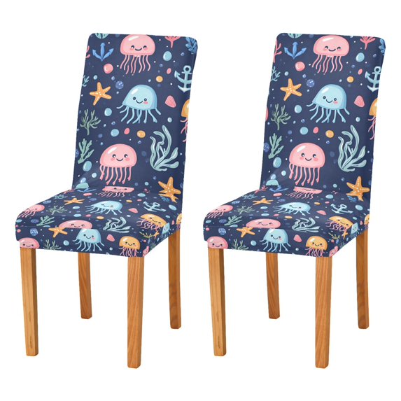 Yayeee 2 Pack Dining Chair Covers Stretch Parson Chairs Slipcovers Seat Protector, Yellow Jellyfish