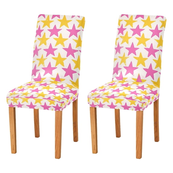 Yayeee 2 Pack Dining Chair Covers Stretch Parson Chairs Slipcovers Seat Protector, Yellow Pink Stars