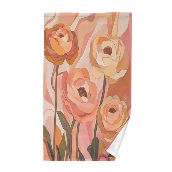 Yayeee 2 Pack Hand Towels for Bathroom 100% Cotton 16" x 28" Soft Absorbent Kitchen Towel, Abstract Orange Flowers