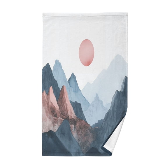 Yayeee 2 Pack Hand Towels for Bathroom 100% Cotton 16" x 28" Soft Absorbent Kitchen Towel, Art Mountain and Sun Pattern
