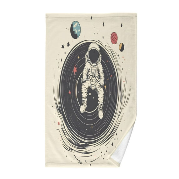 Yayeee 2 Pack Hand Towels for Bathroom 100% Cotton 16" x 28" Kitchen Towel, Beige Astronaut Space