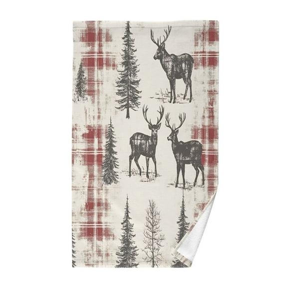 Yayeee 2 Pack Hand Towels for Bathroom 100% Cotton 16" x 28" Kitchen Towel, Beige Deer
