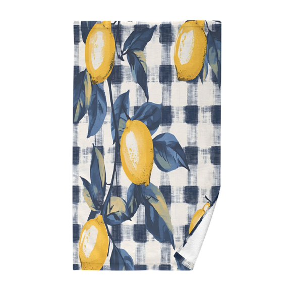 Yayeee 2 Pack Hand Towels for Bathroom 100% Cotton 16" x 28" Kitchen Towel, Beige Plaid Lemon