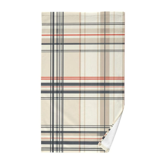 Yayeee 2 Pack Hand Towels for Bathroom 100% Cotton 16" x 28" Kitchen Towel, Beige Plaid Pattern