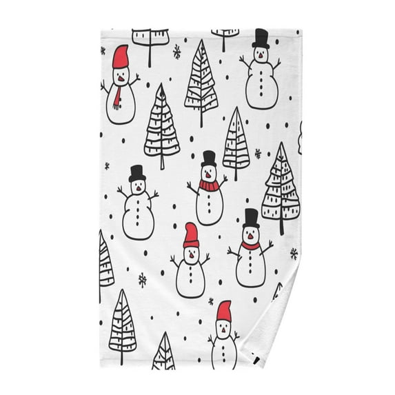 Yayeee 2 Pack Hand Towels for Bathroom 100% Cotton 16" x 28" Kitchen Towel, Black Cartoon Snowmen