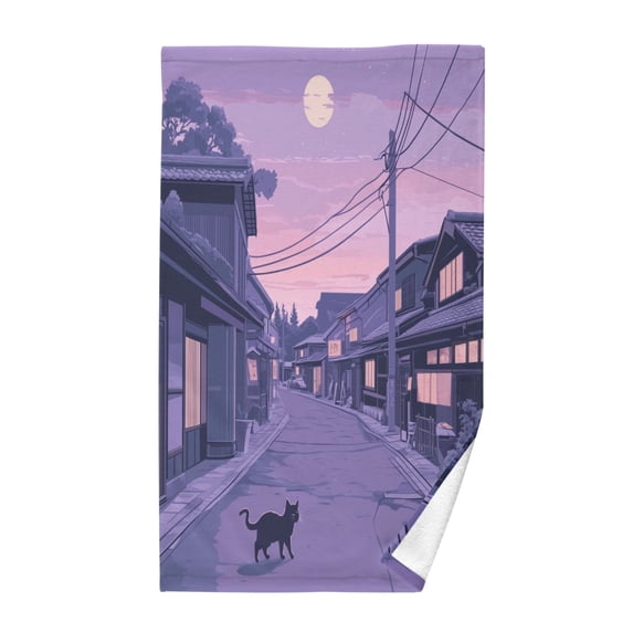 Yayeee 2 Pack Hand Towels for Bathroom 100% Cotton 16" x 28" Soft Absorbent Kitchen Towel, Black Cat Walking
