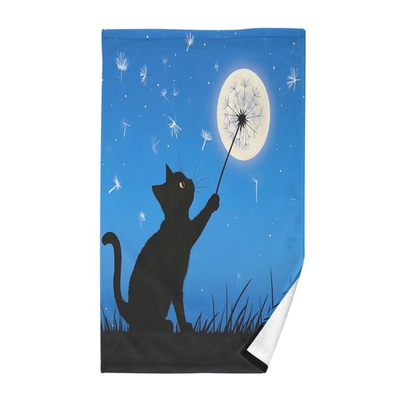 Yayeee 2 Pack Hand Towels for Bathroom 100% Cotton 16" x 28" Soft Absorbent Kitchen Towel, Black Cat