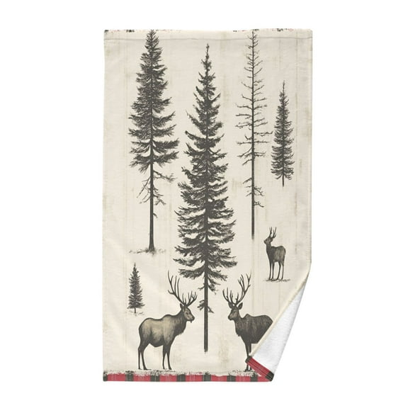 Yayeee 2 Pack Hand Towels for Bathroom 100% Cotton 16" x 28" Kitchen Towel, Black Deer