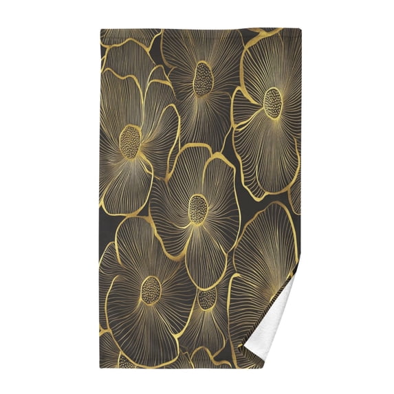 Yayeee 2 Pack Hand Towels for Bathroom 100% Cotton 16" x 28" Soft Absorbent Kitchen Towel, Black Flower Pattern