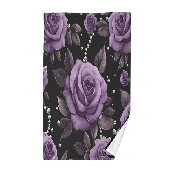 Yayeee 2 Pack Hand Towels for Bathroom 100% Cotton 16" x 28" Soft Absorbent Kitchen Towel, Black Roses
