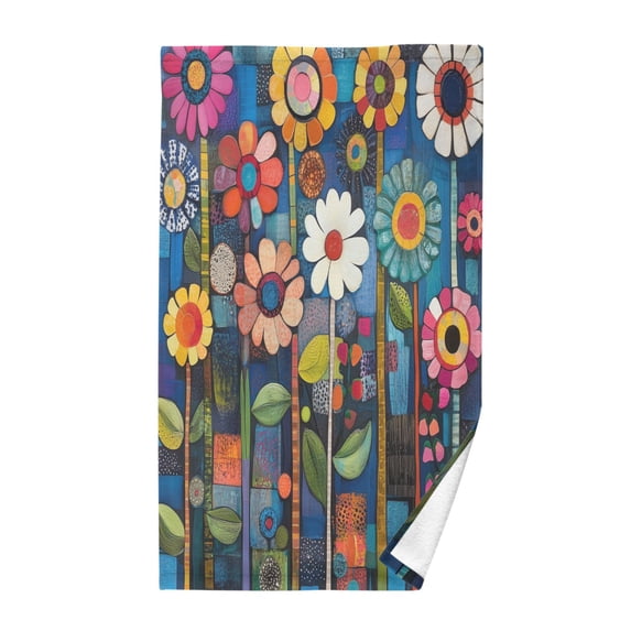 Yayeee 2 Pack Hand Towels for Bathroom 100% Cotton 16" x 28" Soft Absorbent Kitchen Towel, Blue Colorful Flowers