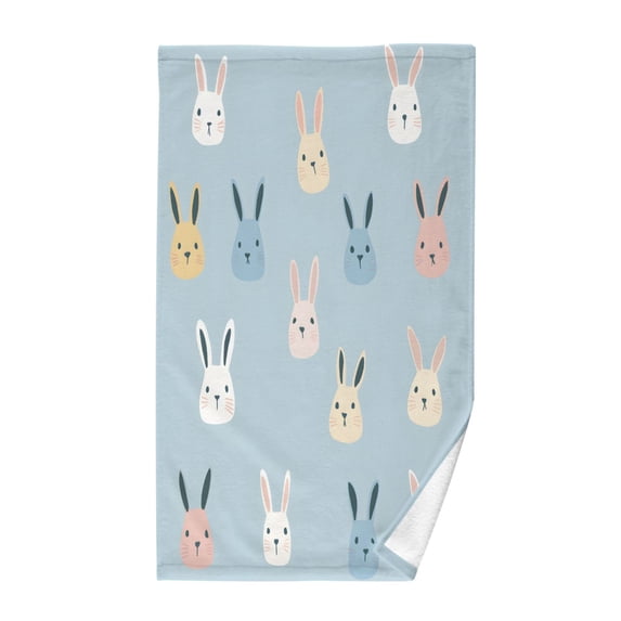 Yayeee 2 Pack Hand Towels for Bathroom 100% Cotton 16" x 28" Kitchen Towel, Blue Rabbits