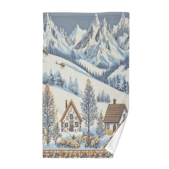 Yayeee 2 Pack Hand Towels for Bathroom 100% Cotton 16" x 28" Kitchen Towel, Blue Snowy Mountain
