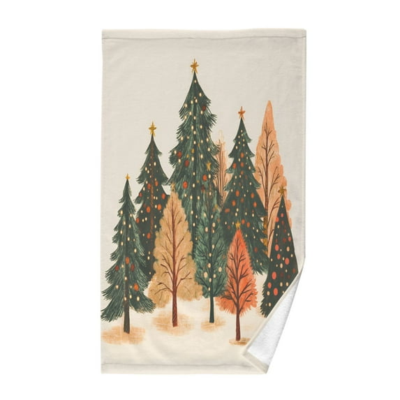 Yayeee 2 Pack Hand Towels for Bathroom 100% Cotton 16" x 28" Kitchen Towel, Brown Christmas Trees