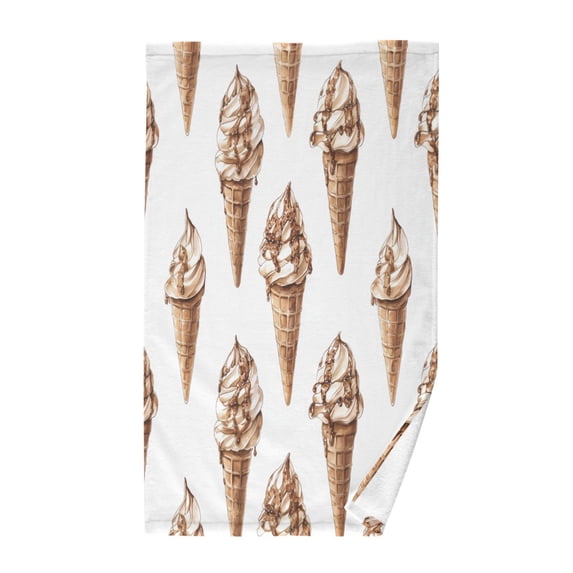 Yayeee 2 Pack Hand Towels for Bathroom 100% Cotton 16" x 28" Soft Absorbent Kitchen Towel, Brown Ice Cream Pattern