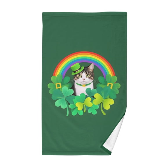 Yayeee 2 Pack Hand Towels for Bathroom 100% Cotton 16" x 28" Soft Absorbent Kitchen Towel, Cat Clover