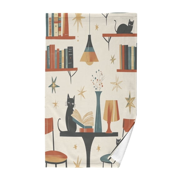 Yayeee 2 Pack Hand Towels for Bathroom 100% Cotton 16" x 28" Soft Absorbent Kitchen Towel, Cats Reading Pattern
