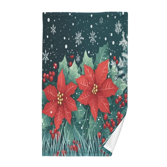 Yayeee 2 Pack Hand Towels for Bathroom 100% Cotton 16" x 28" Soft Absorbent Kitchen Towel, Christmas Poinsettia