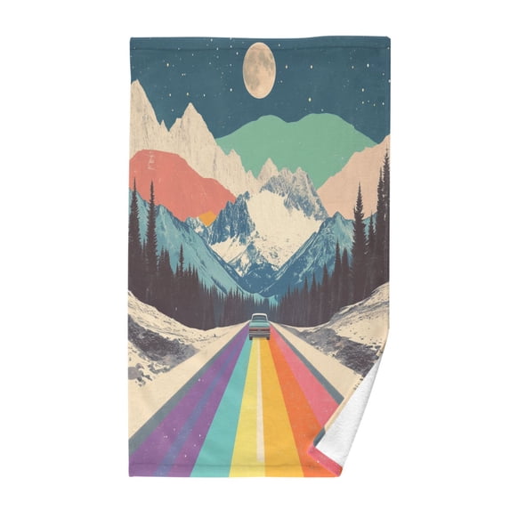 Yayeee 2 Pack Hand Towels for Bathroom 100% Cotton 16" x 28" Soft Absorbent Kitchen Towel, Colorful Road at Night