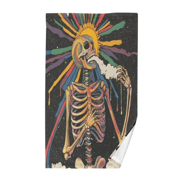 Yayeee 2 Pack Hand Towels for Bathroom 100% Cotton 16" x 28" Kitchen Towel, Colorful Skeleton Sun